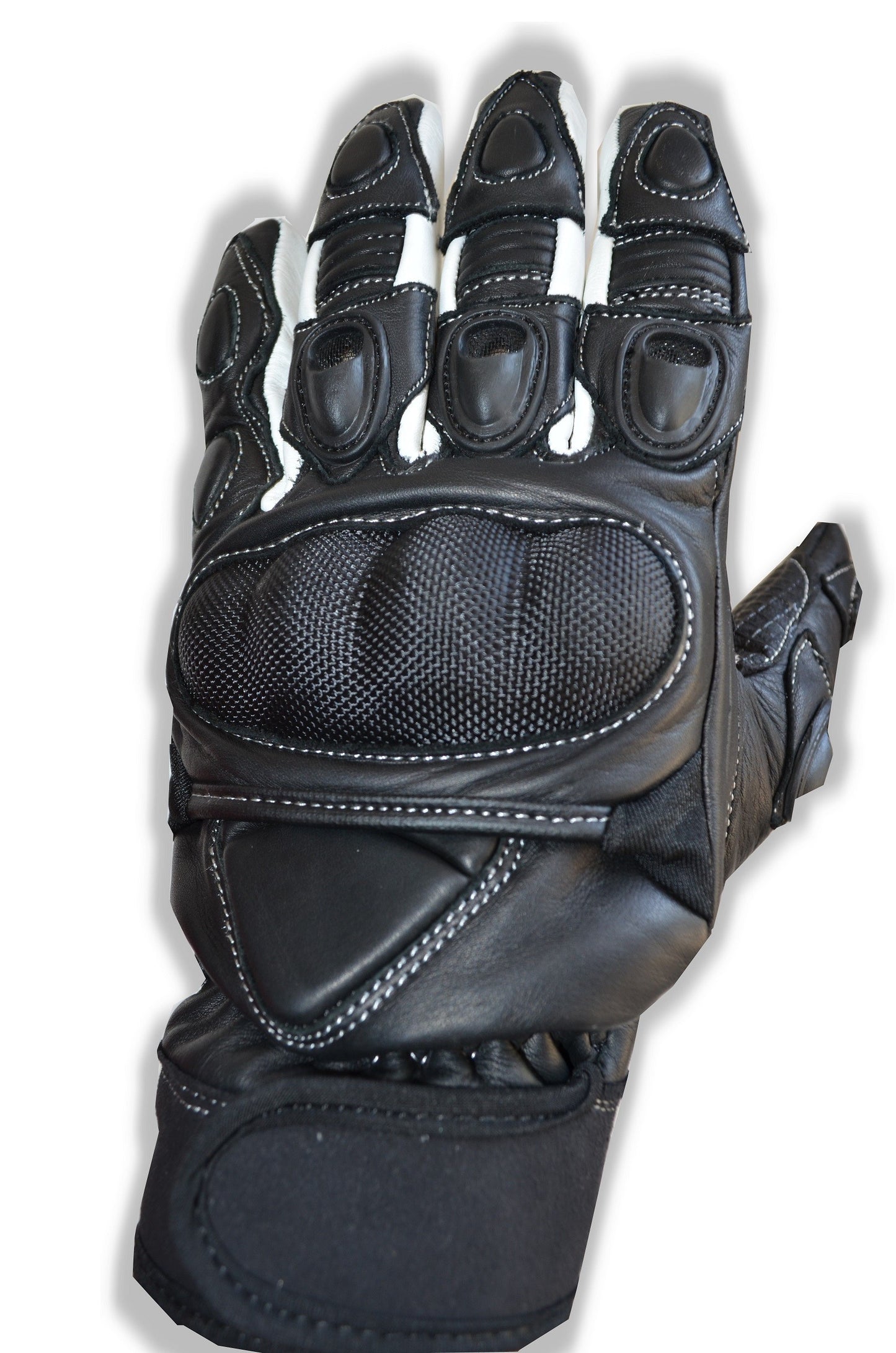 Gants Moto en Cuir Noir et Blanc