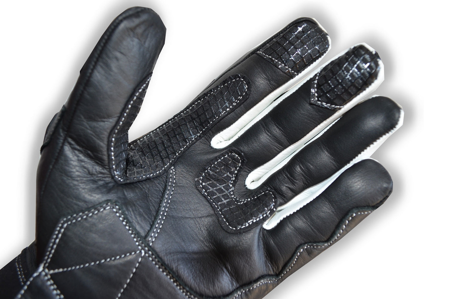 Gants Moto en Cuir Noir et Blanc
