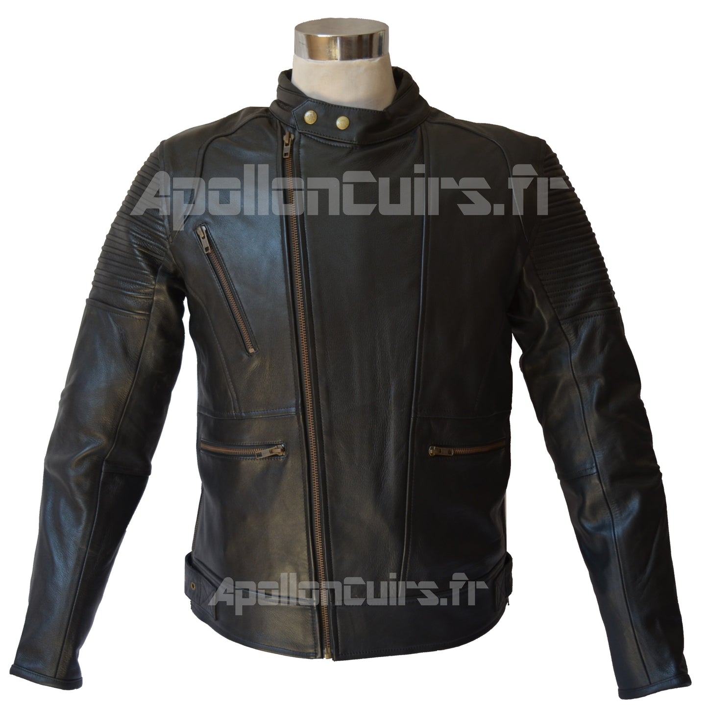 Blouson Moto Rétro Vintage Homme en Cuir Noir
