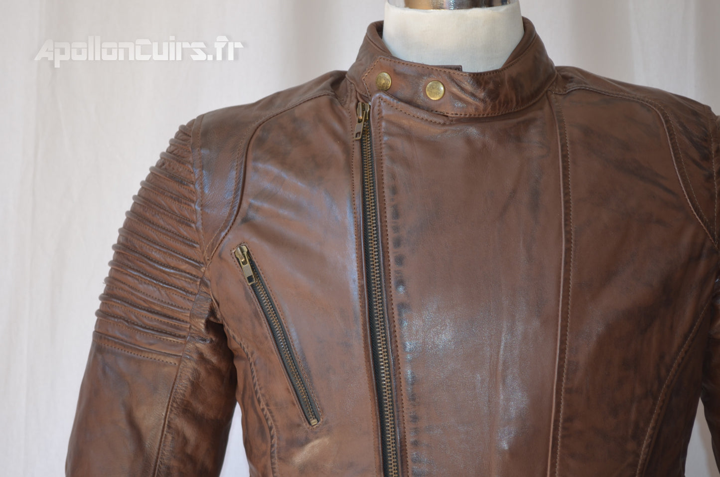 Blouson Moto Rétro Vintage Marron Homme en Cuir