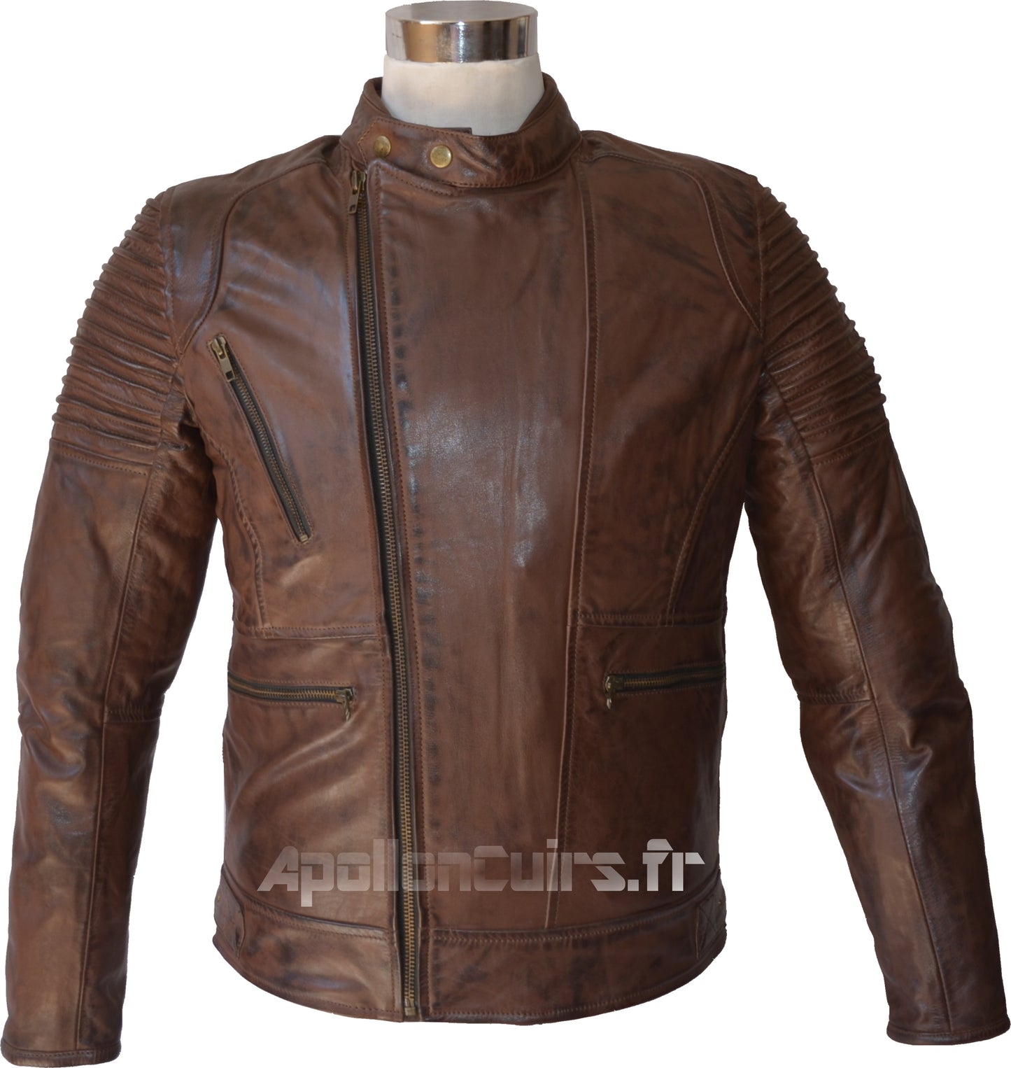 Blouson Moto Rétro Vintage Marron Homme en Cuir