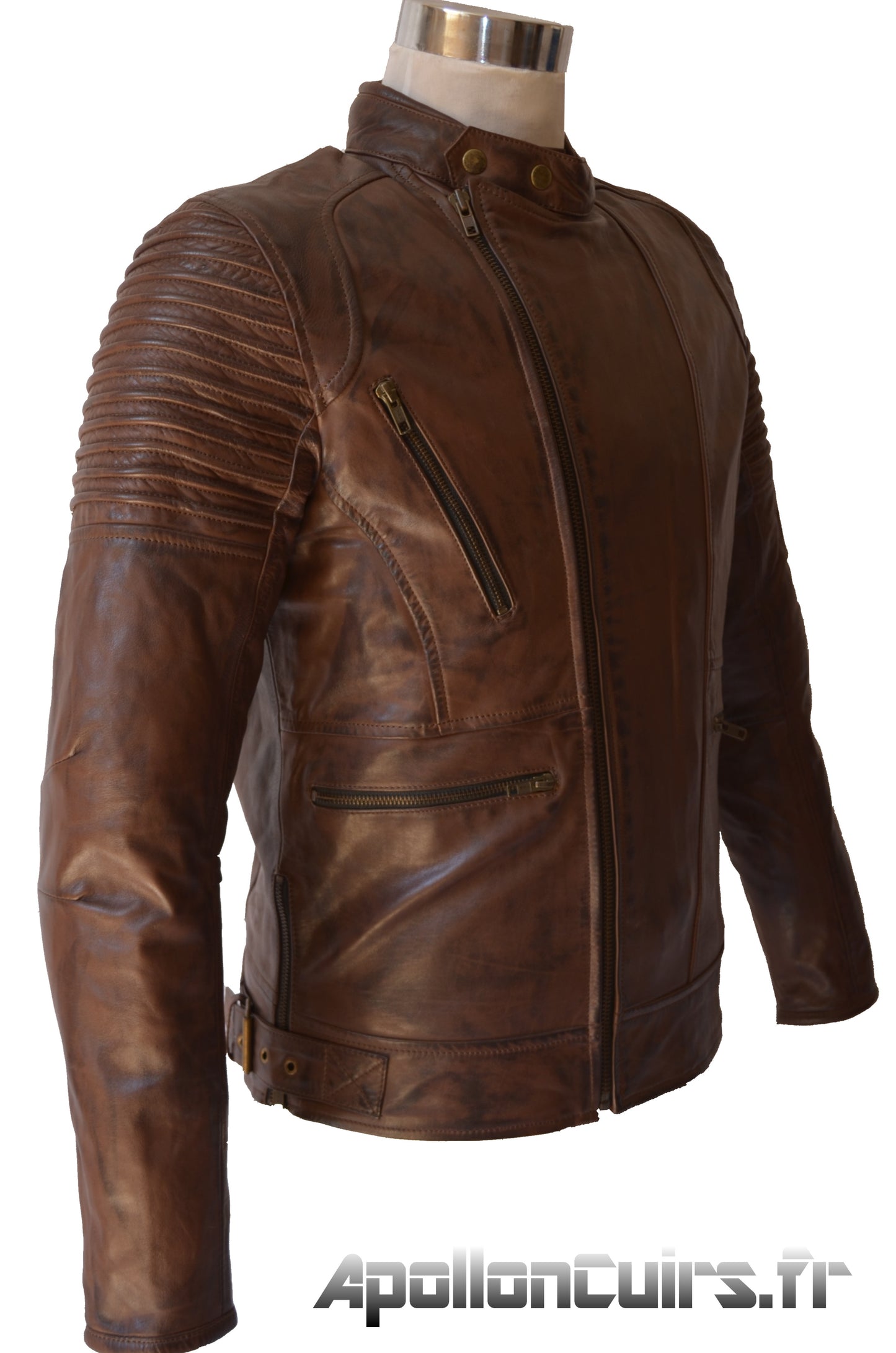 Blouson Moto Rétro Vintage Marron Homme en Cuir