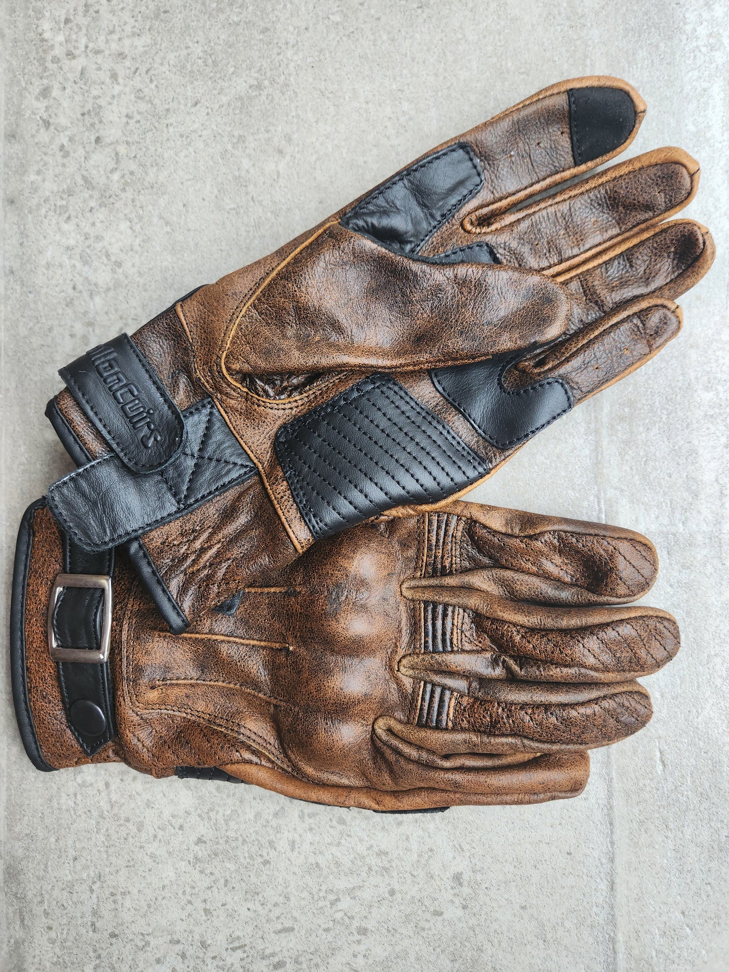 Gants Moto 100% Cuir Marron Vieilli Vintage