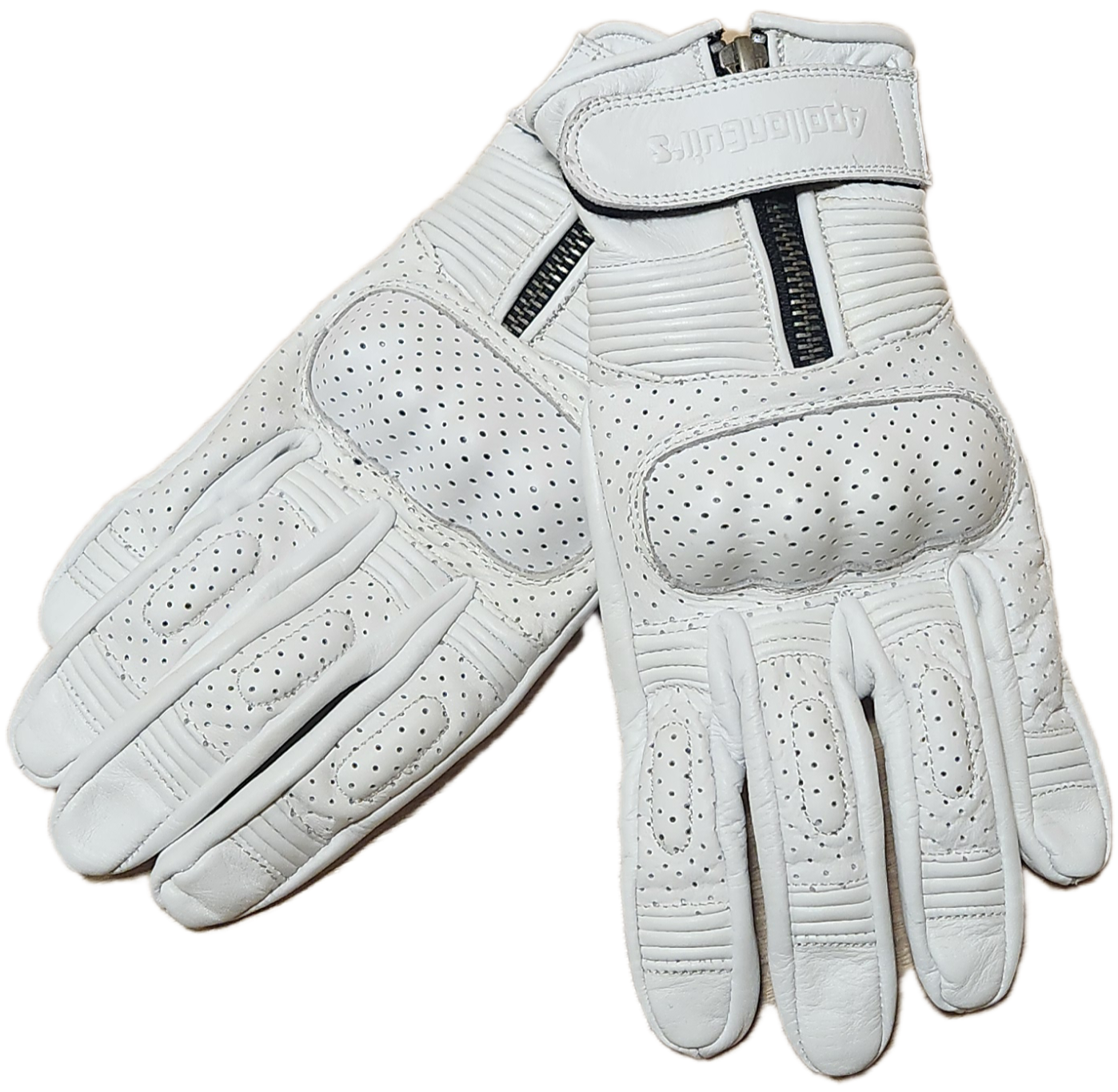 Gants Moto Eté 100% Cuir Blanc Vintage pour Femme
