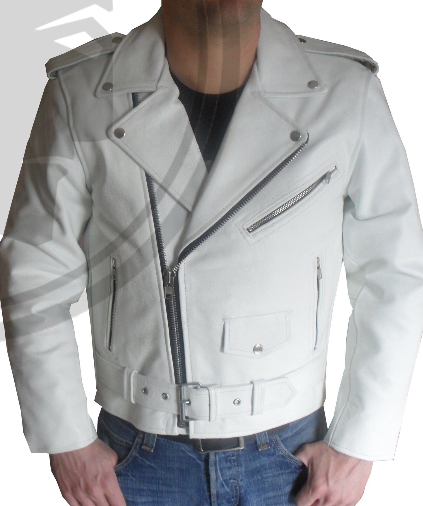 Blouson Moto Homme Style Perfecto Blanc