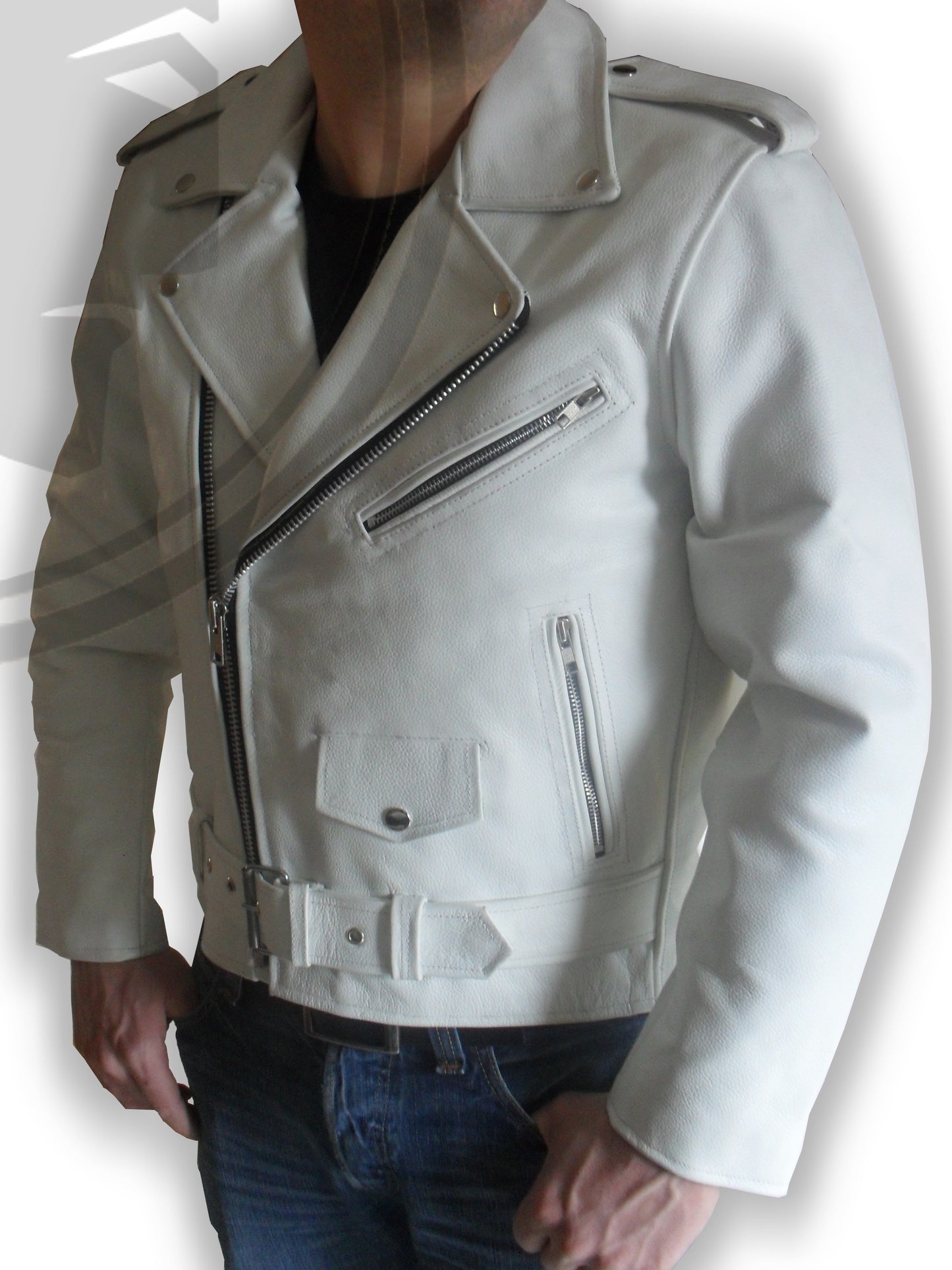 Blouson Moto Homme Style Perfecto Blanc