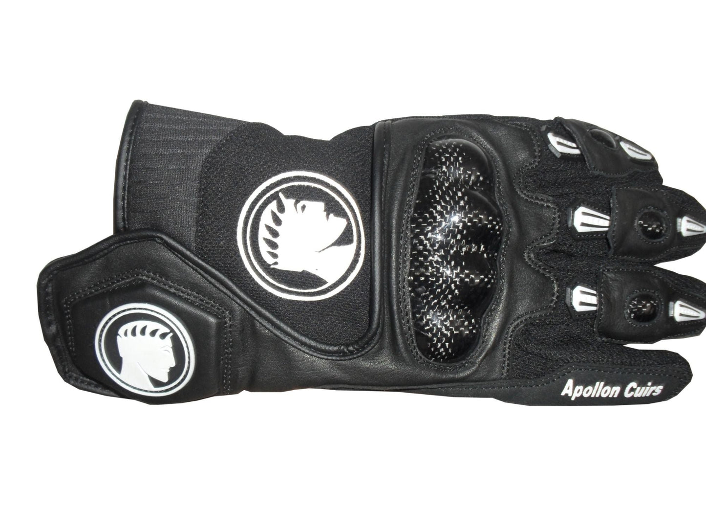 Gants Moto en Cuir et Textile Noir et Blanc