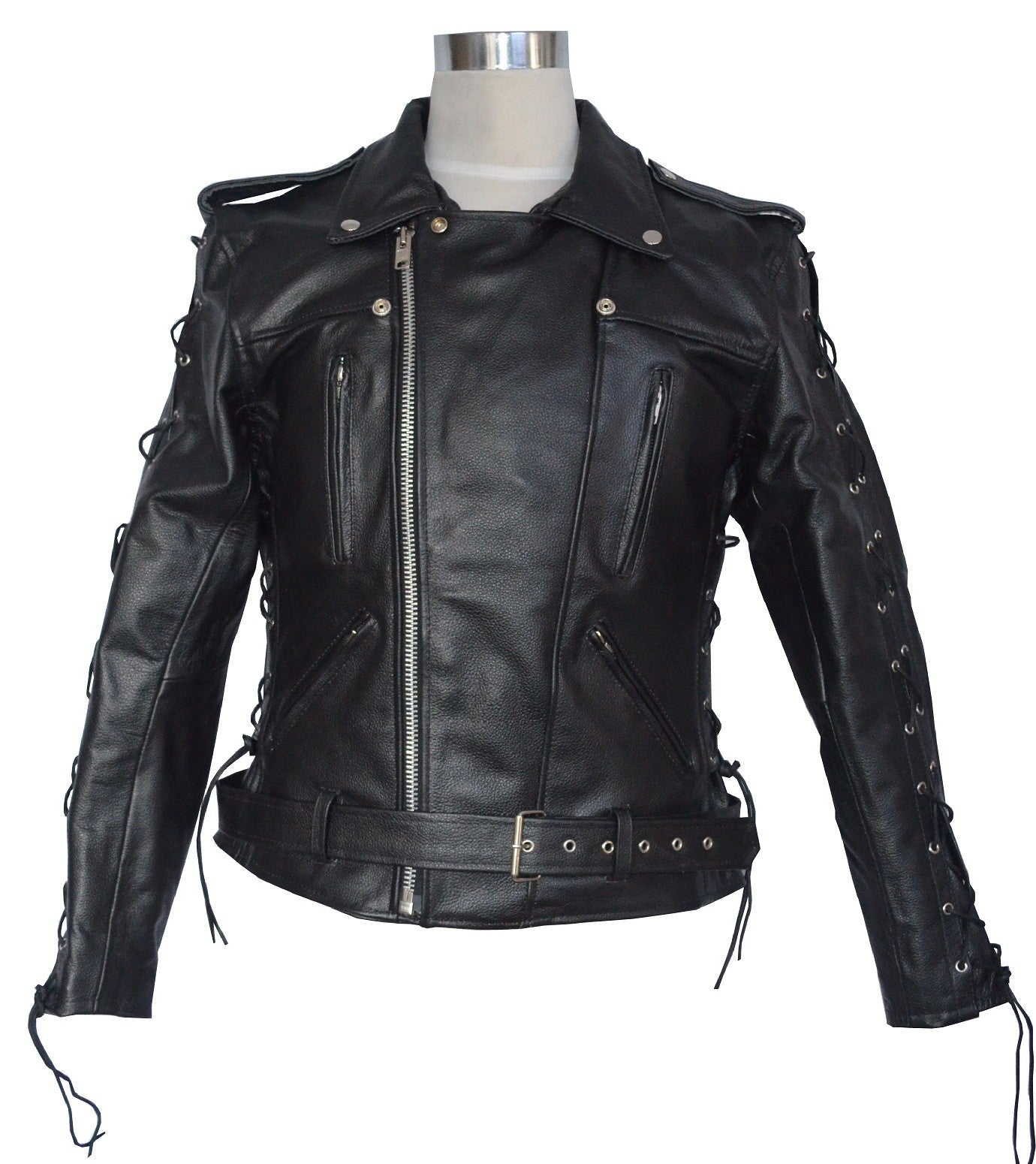 Blouson Moto Homme Style Perfecto Noir Avec Lacets