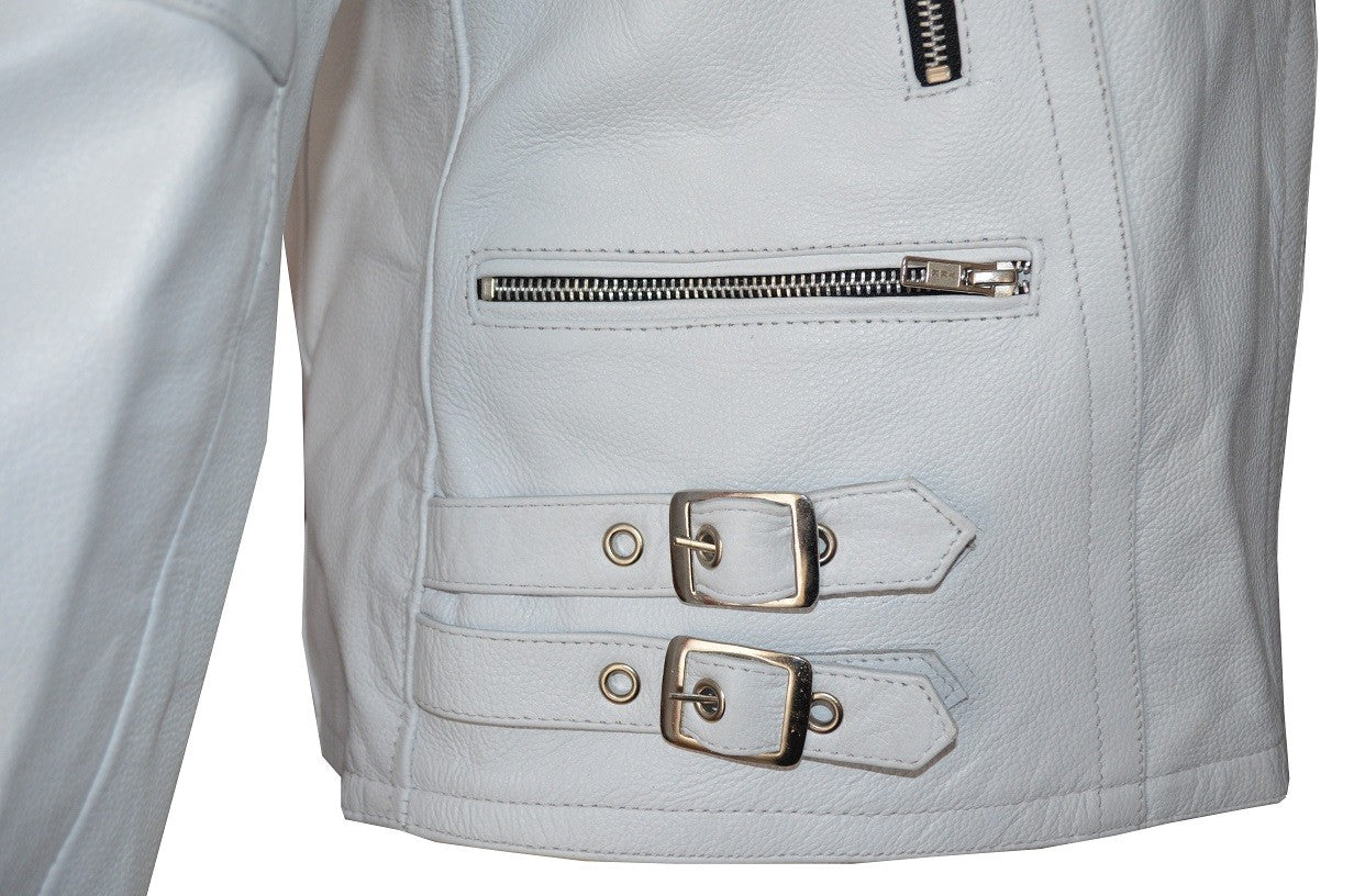 Blouson Moto Femme Style Perfecto Blanc