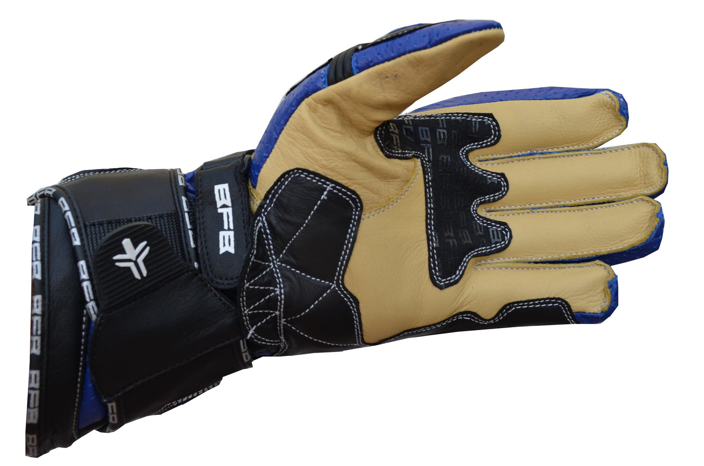 Gants Moto RACING en Cuir Noir et Bleu
