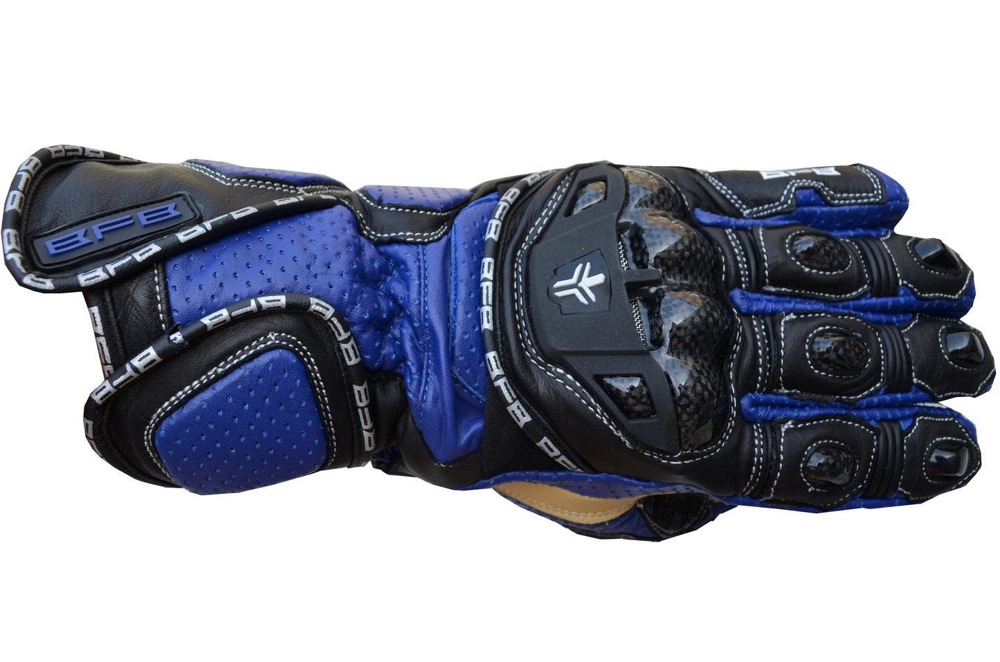 Gants Moto RACING en Cuir Noir et Bleu