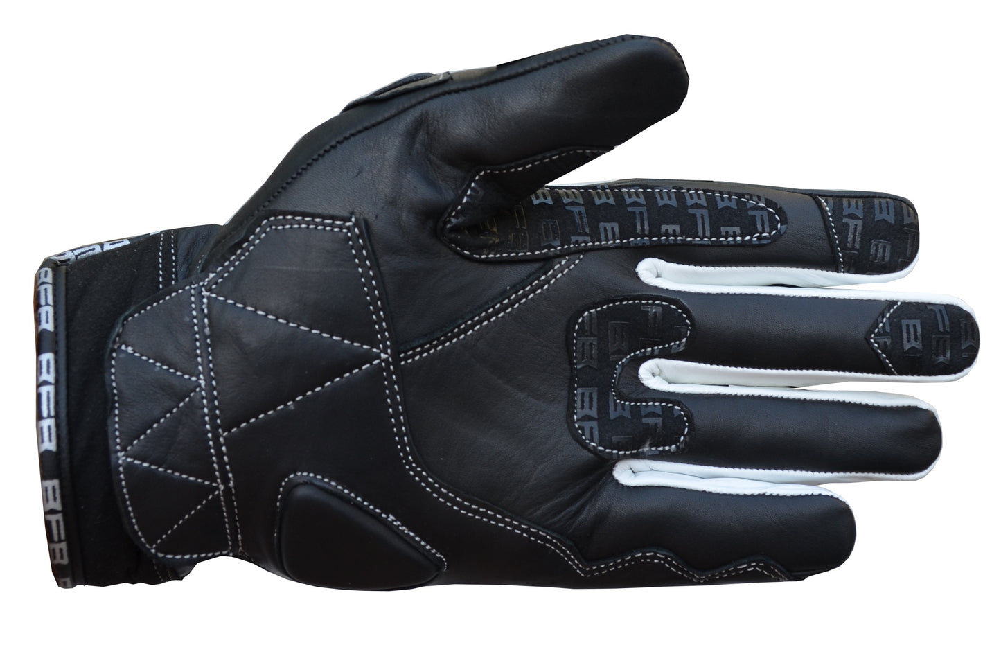 Gants Moto RACING courts en Cuir Noir et Blanc