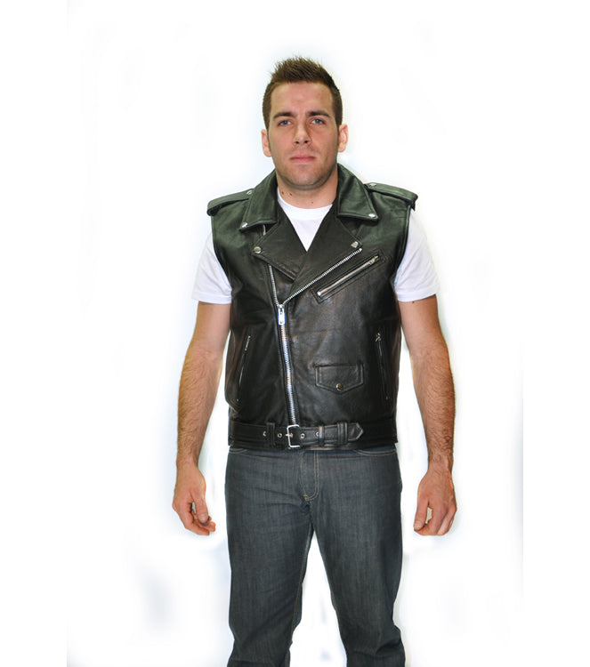 Blouson Moto Homme Style Perfecto Sans Manches Noir