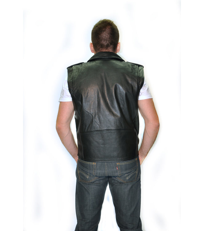 Blouson Moto Homme Style Perfecto Sans Manches Noir