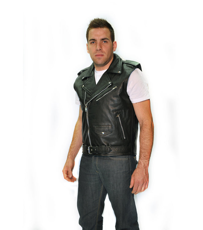 Blouson Moto Homme Style Perfecto Sans Manches Noir