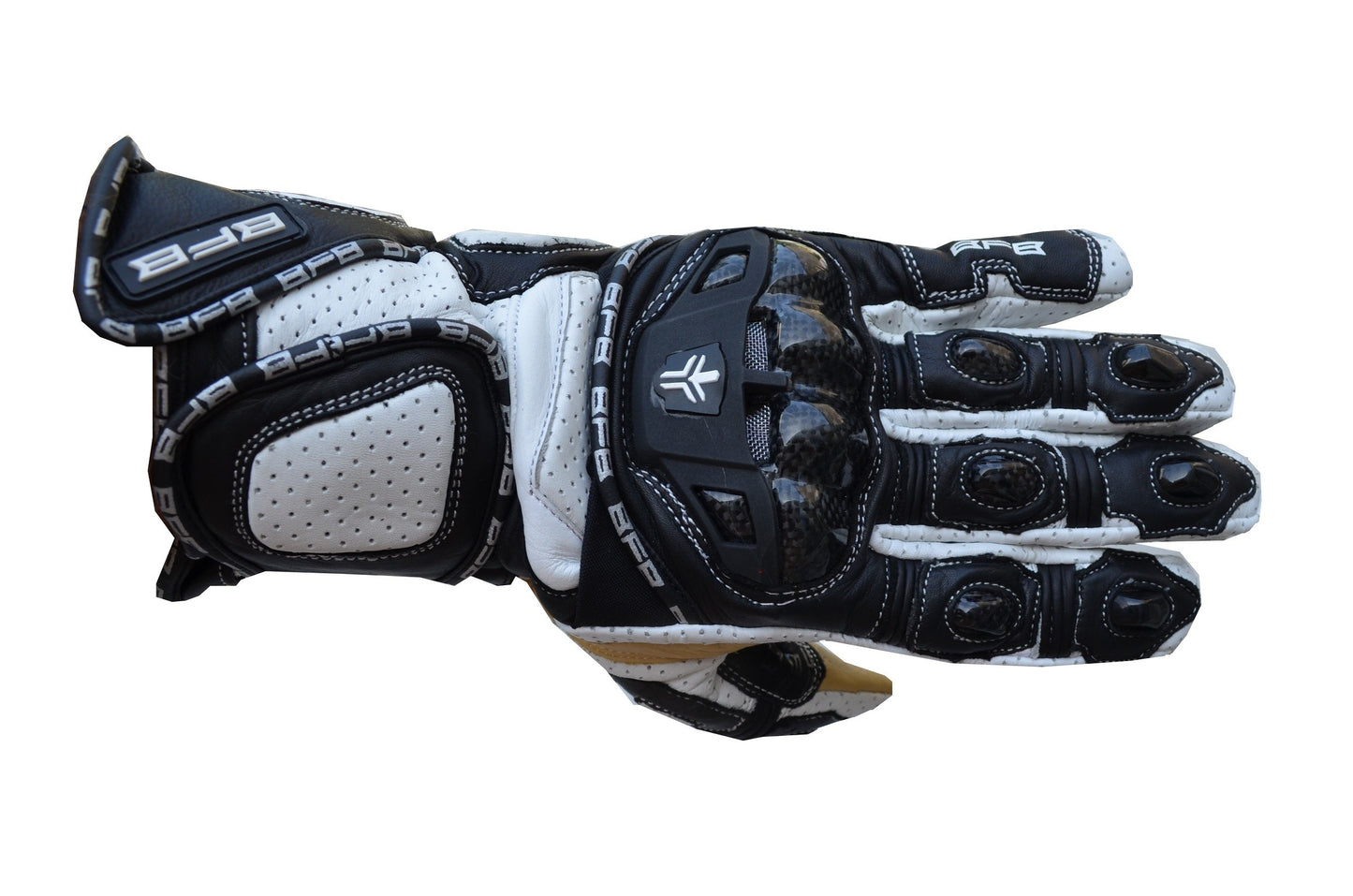 Gants Moto RACING en Cuir Noir et Blanc