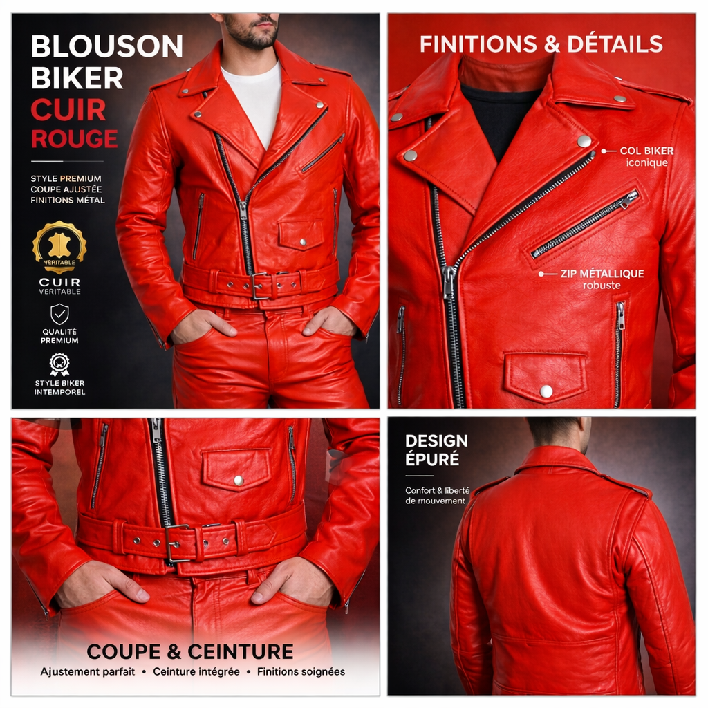 Blouson Moto Homme Style Perfecto ROUGE