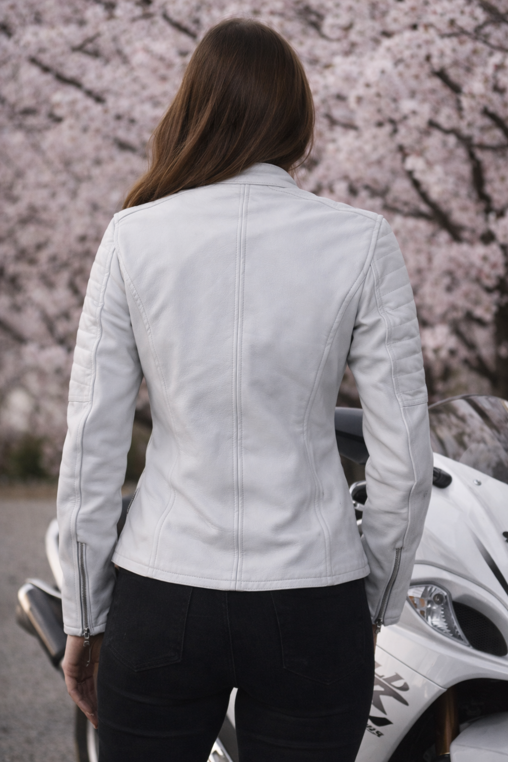 Blouson Moto Femme Style Perfecto Blanc