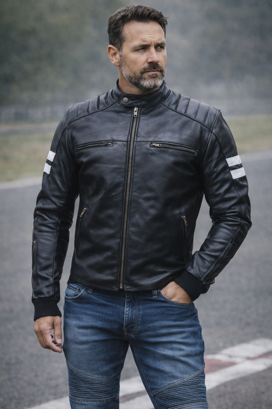 Blouson Moto Homme Cuir Vintage Homologué – Doublure Chaude Velours, Capuche, Style Biker Automne/Hiver, Noir Élégant Et Confortable