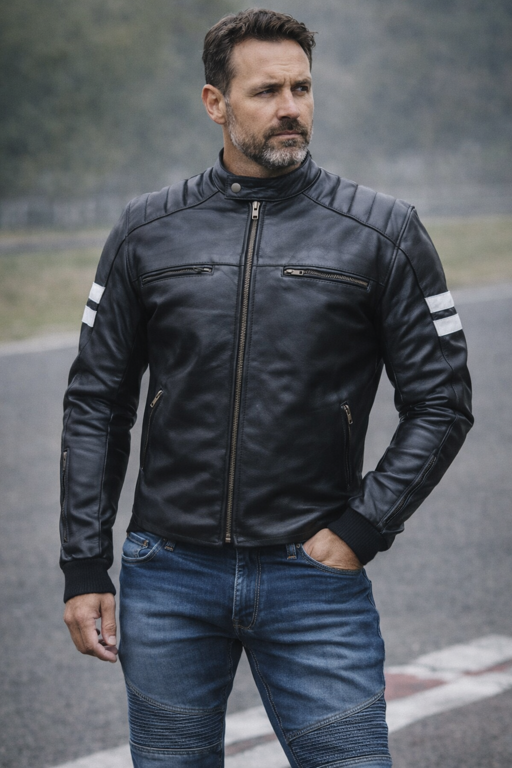 Blouson Moto Homme Noir VINTAGE en Cuir