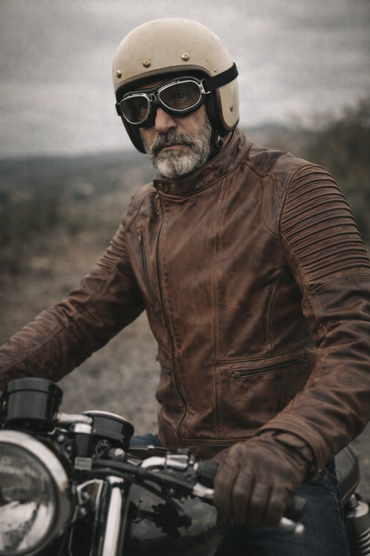 Blouson Moto Rétro Vintage Marron Homme en Cuir