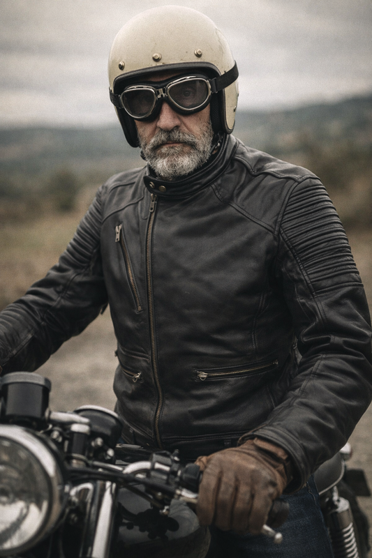 Blouson Moto Rétro Vintage  Homme en Cuir Noir