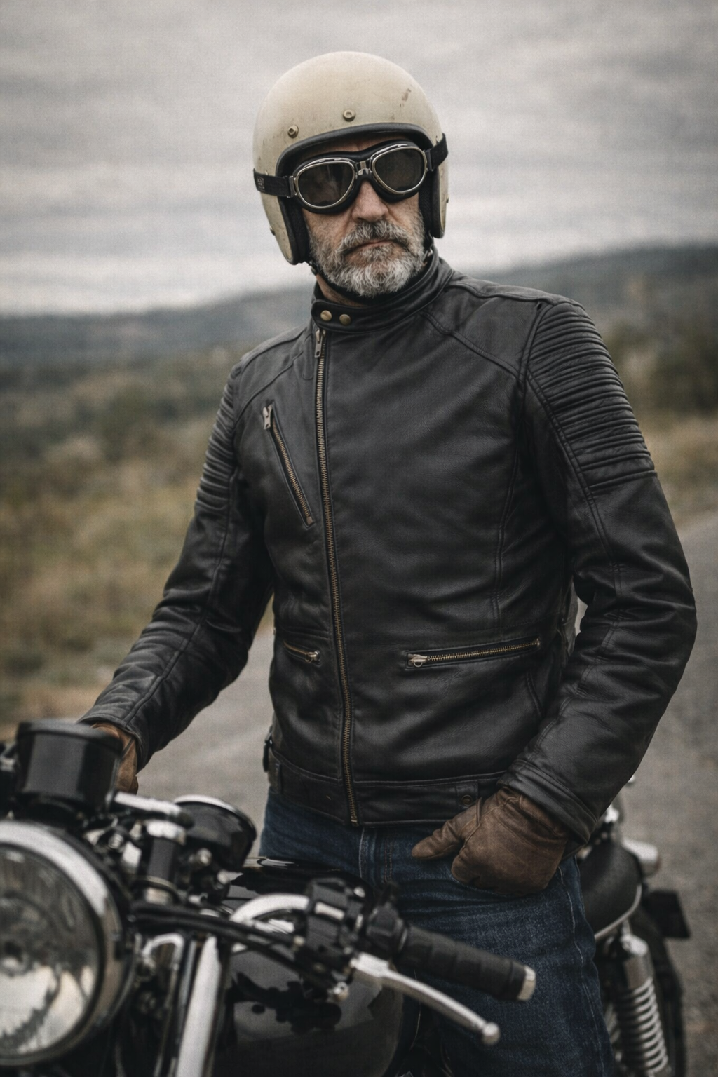 Blouson Moto Rétro Vintage  Homme en Cuir Noir