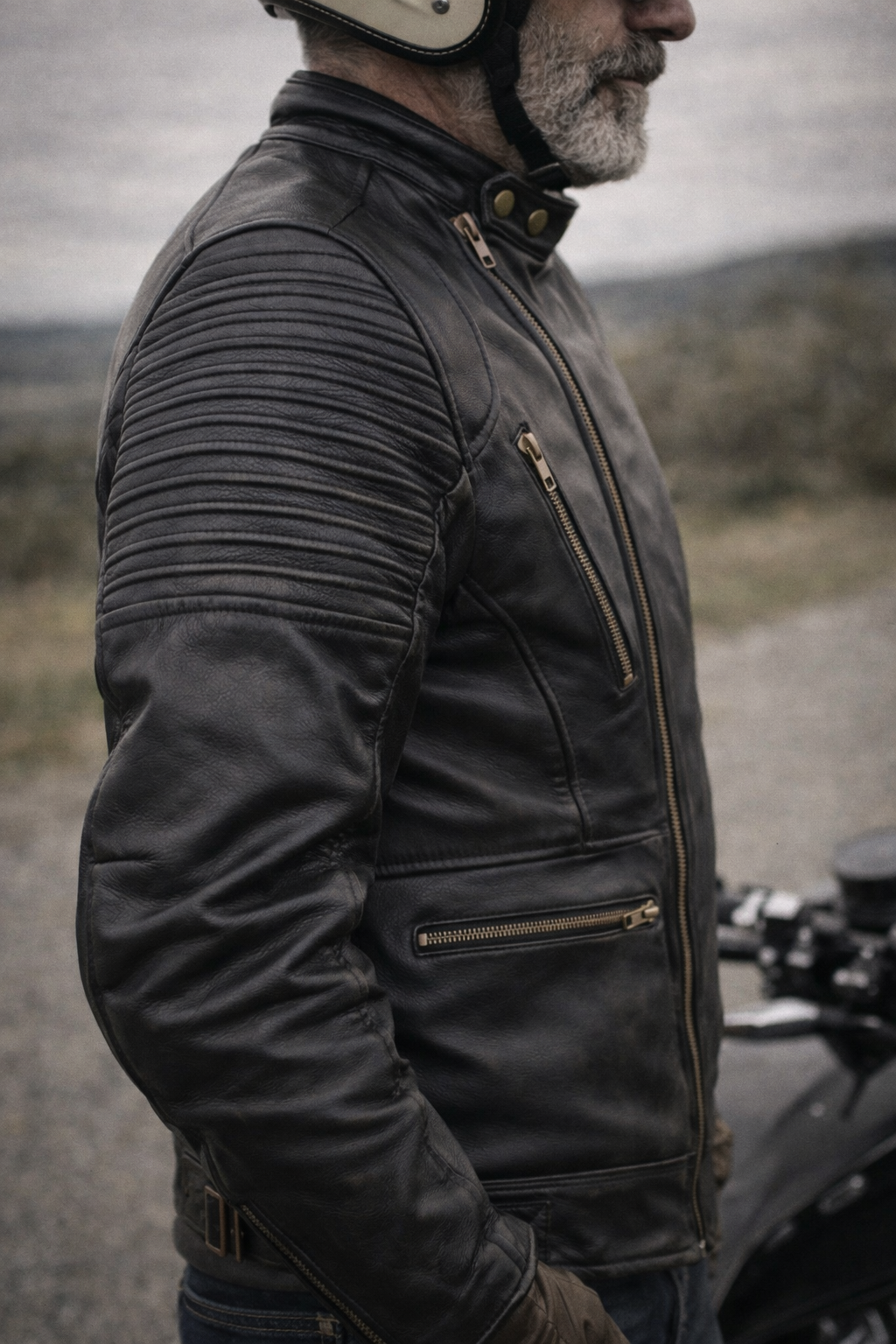 Blouson Moto Rétro Vintage  Homme en Cuir Noir
