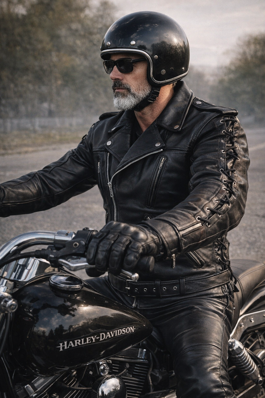 Blouson Moto Homme Style Perfecto Noir Avec Lacets