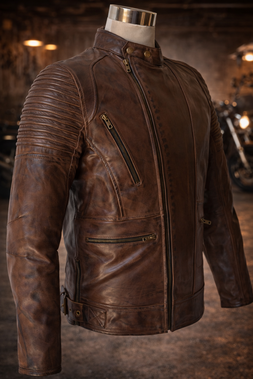 Blouson Moto Rétro Vintage Marron Homme en Cuir