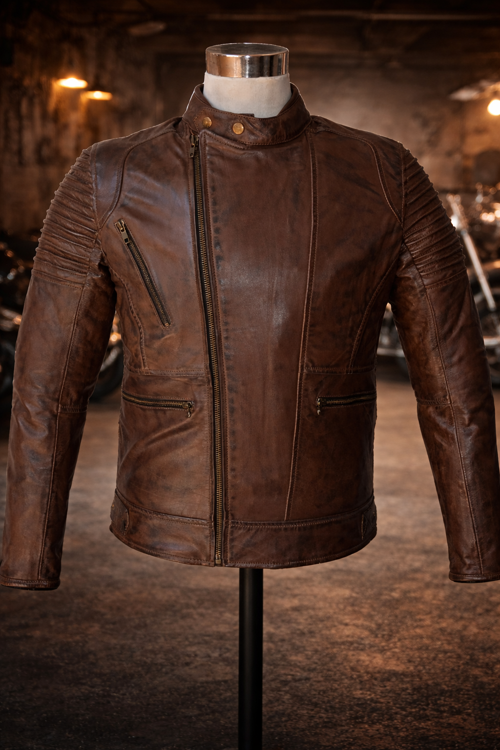 Blouson Moto Rétro Vintage Marron Homme en Cuir