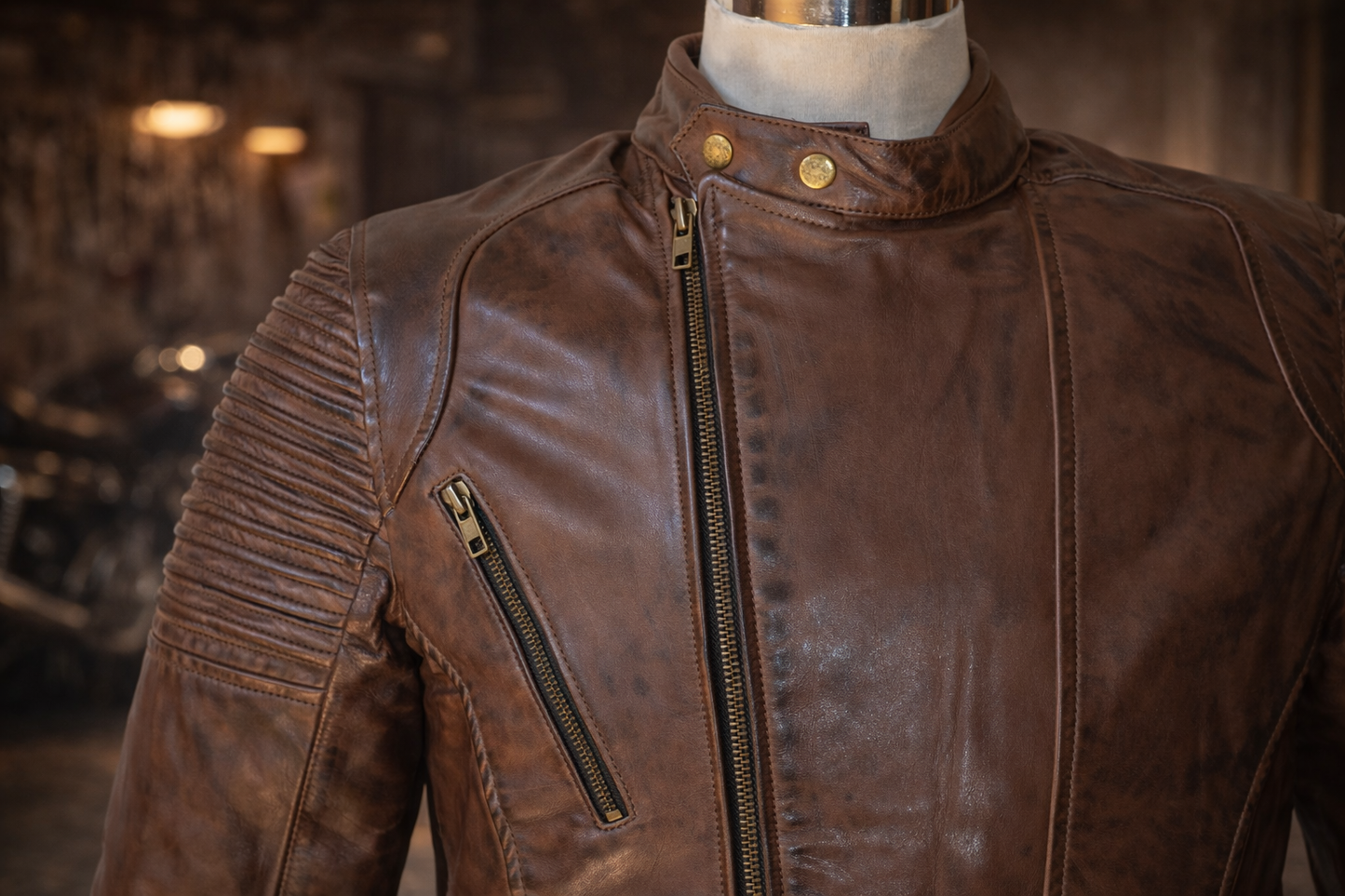 Blouson Moto Rétro Vintage Marron Homme en Cuir