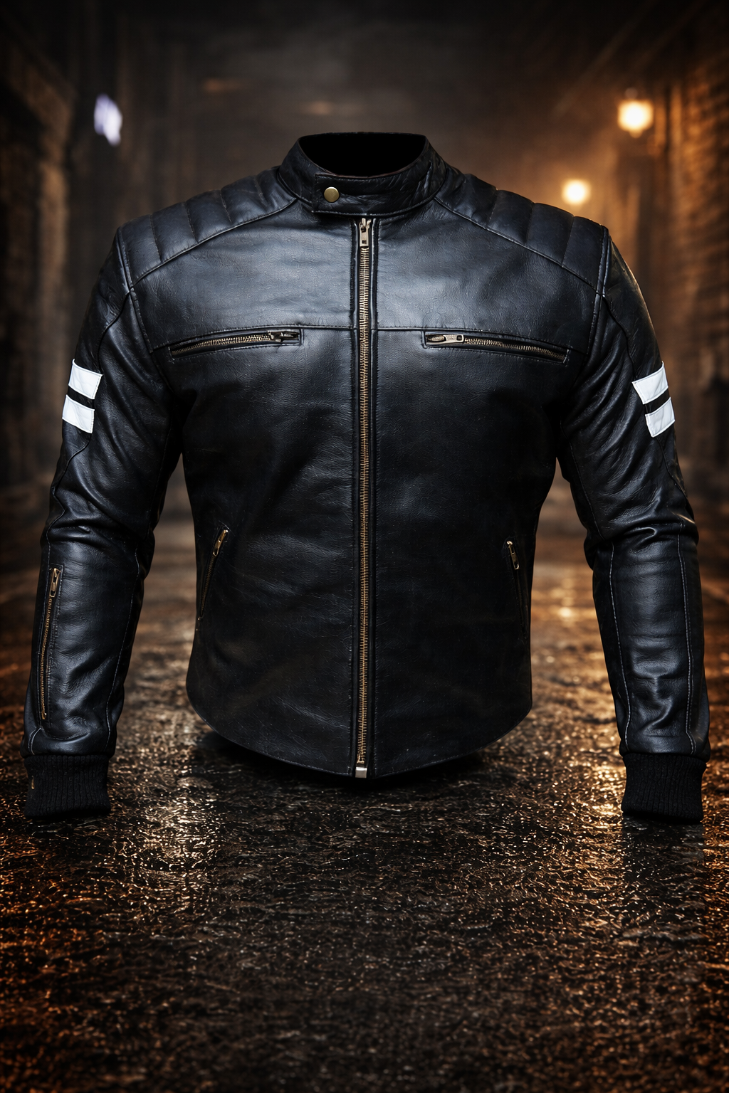 Blouson Moto Homme Noir VINTAGE en Cuir