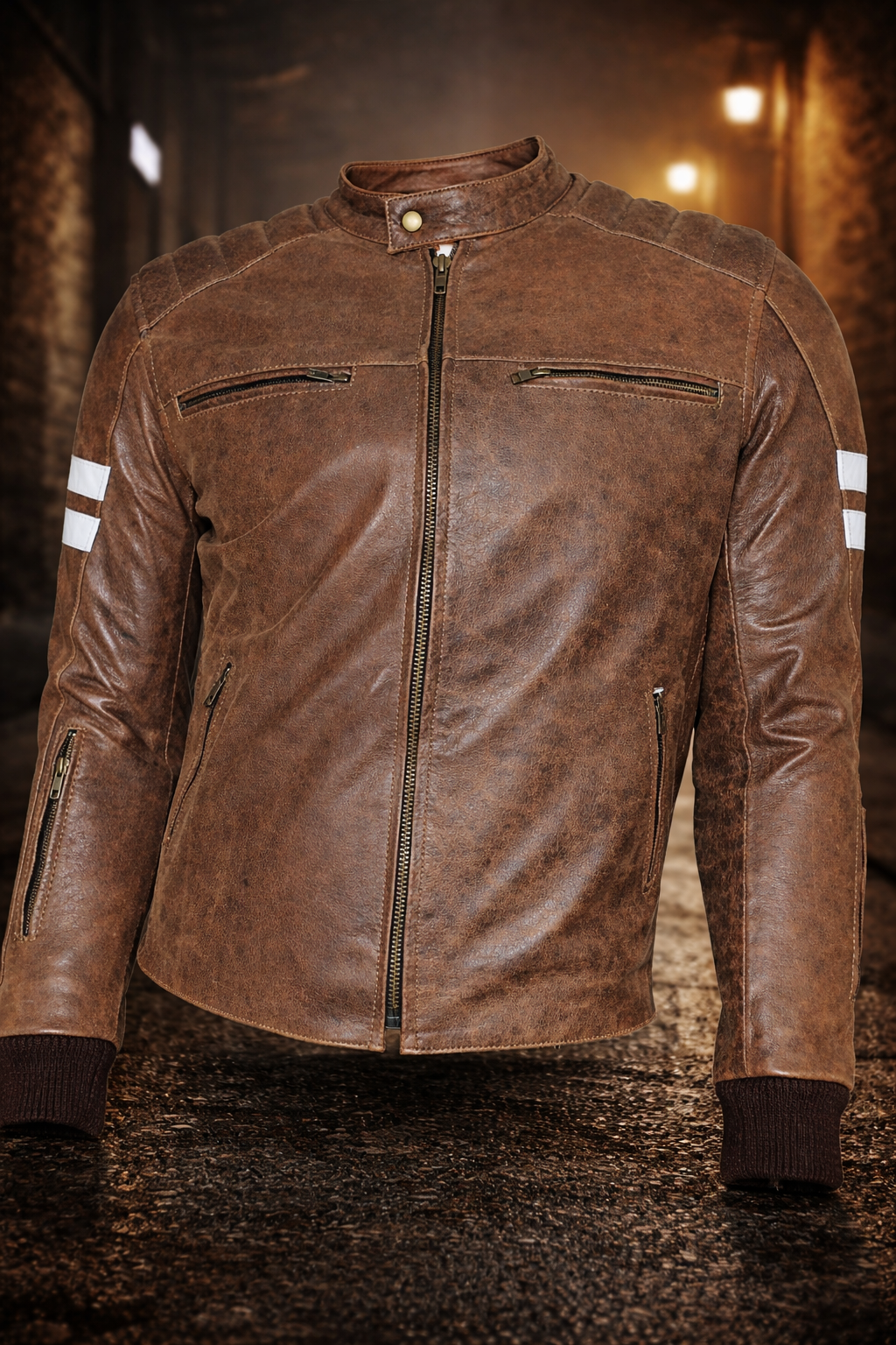 Blouson Moto Homme Marron VINTAGE en Cuir