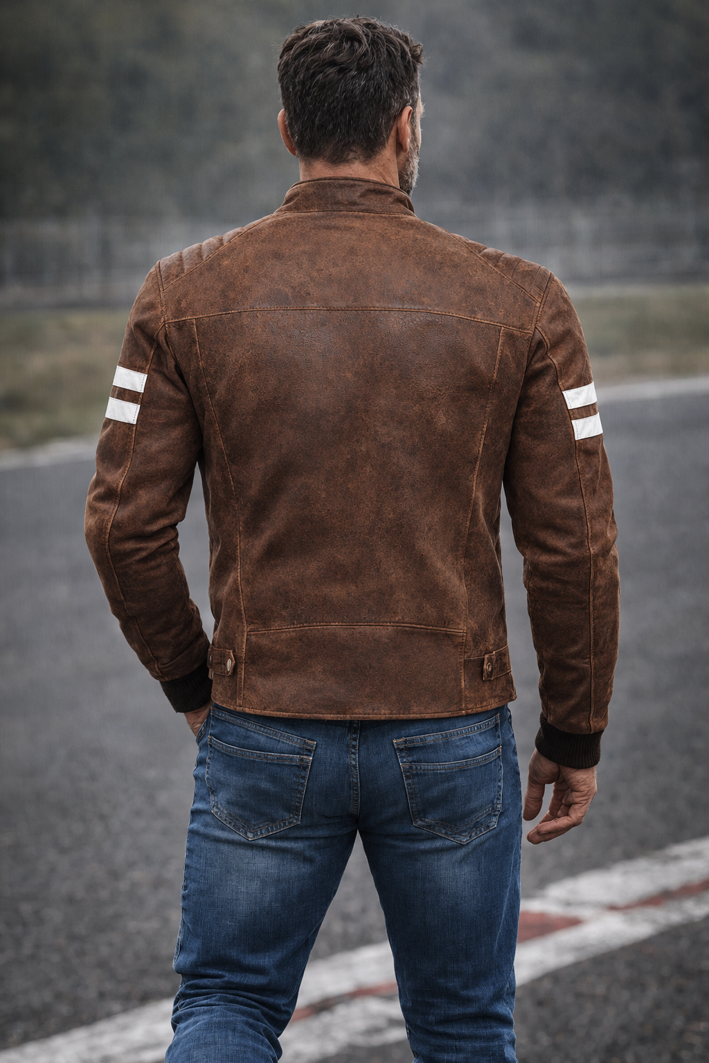Blouson Moto Homme Marron VINTAGE en Cuir
