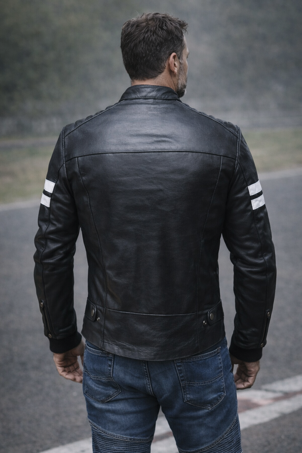 Blouson Moto Homme Noir VINTAGE en Cuir