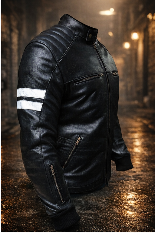 Blouson Moto Homme Noir VINTAGE en Cuir
